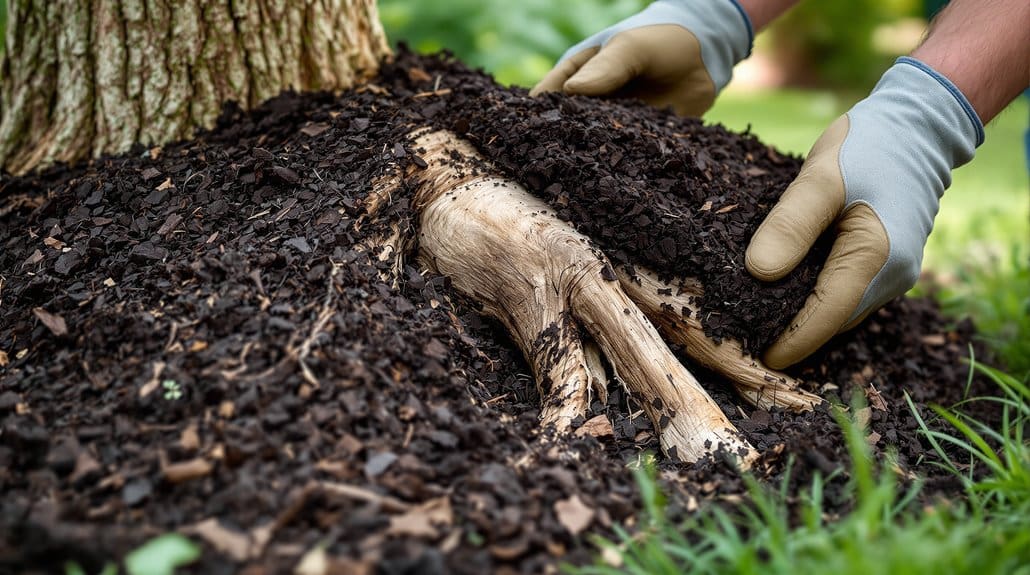 expose root flare thin mulch