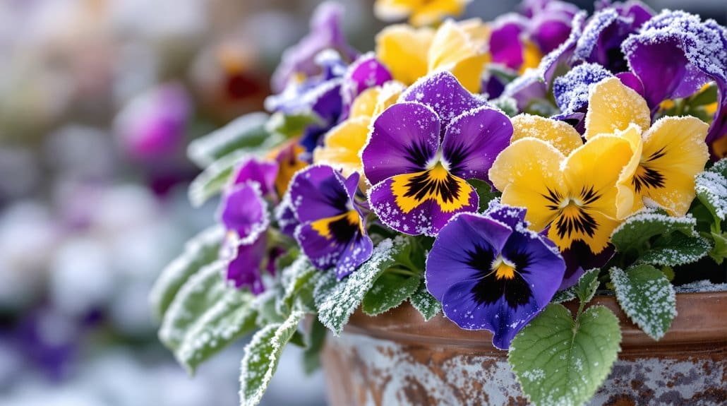 winter blooms pansies violas